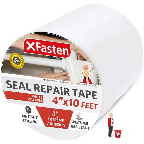 XFasten Waterproof Patch and Seal Tape, White, 4-Inch by 10-Foot for Roof, Gutter, Boat, Pool Repair