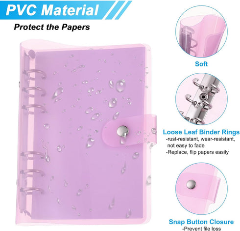 PATIKIL A6 Clear Binder Cover, Soft PVC Loose Leaf Protector, Refillable Notebook Shell with Snap Button Closure, Purple