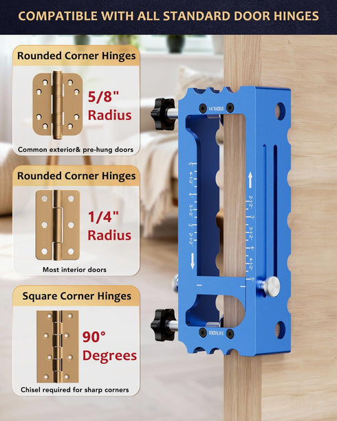 HEYCODY 2.5" -5", 1/4" 5/8" Door Hinge Jig Tool for Router, Adjustable Aluminum Alloy Mortise Jig Fits Door Hinges Door