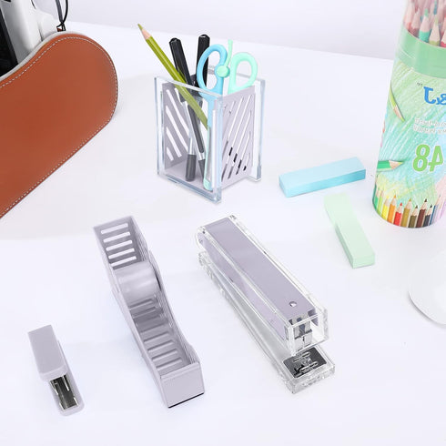 MEGREZ Desktop Staplers Kit, Acrylic Metal Stapler with 1000 PCS Staples, Office Supplies Set in Purple