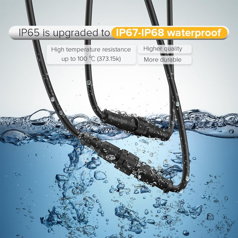 3 3 IP68 1 Male-Divided-2 18AWG 15mm 3 IP68 BTF-LIGHTING Core pin Small Size Y Shape Female Splitter Connctor Black
