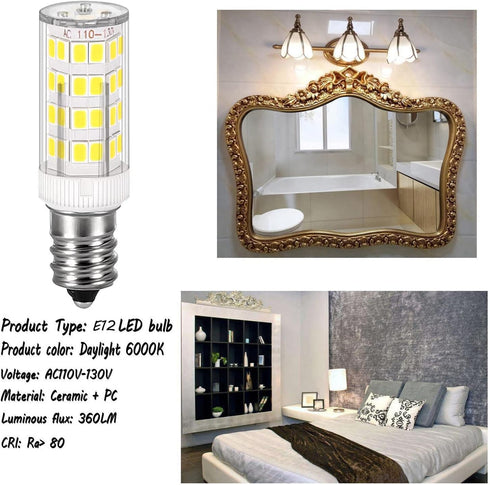 Ovenot E12 Bulb 4W 40W C7 Bulbs Bulbrite Non-Dimmable 6000K 2 Pack Led Light Equivalent Replacement Clear Type B