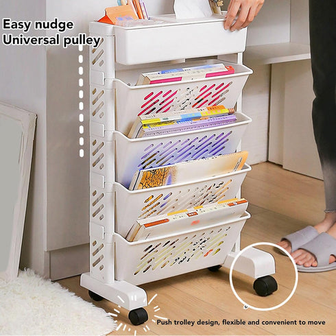 Small Bookshelf Mobile Bookcase, Home Tiered Storage Shelf Carts with Wheels, Rolling Storage Cart (5 Layer)