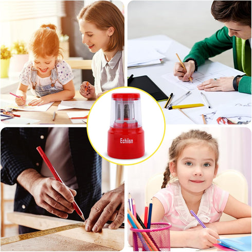 Office Personal Electric Pencil Sharpener, HHC Cutter Tech with Stronger Helical Blade, Best for School (Red)