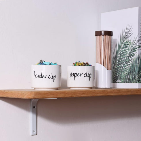 ONTUBE Ceramic Paper Clip Holder and Binder Clip Holder Set for Desk Organizer (White)