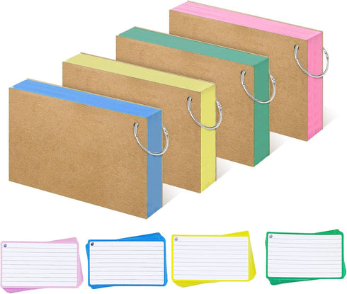 BOBOAR Flash Mini Index Cards 3x5 With Ring for Studying,4 Packs Flashcards for