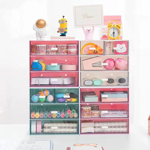 Desk Organizer with Drawer, Office Storage Box with 4 Acrylic Drawers for Desktop, Dressing Table, Home, School