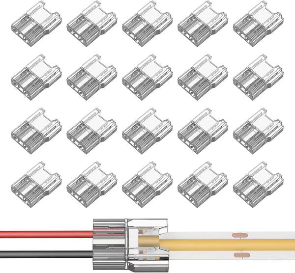COB LED Light Strip Connectors - 20pcs 8mm 2Pin Solderless LED Tape Light Connectors for DIY COB/SMD Strip Lights