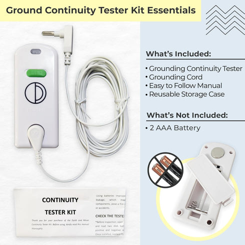 Grounding Continuity Tester for Earthing Products - Easy to Use Tester with Green Light & Grounding Cord