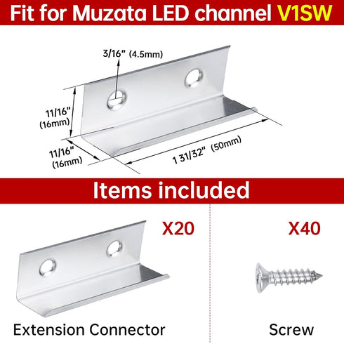 Muzata 20PACK V-shape LED Channel Extension Connectors for V1SW Aluminum LED Channel, The Channels Can Be Connected Seamless for Longer Lighting Project LCB2, Series LA2