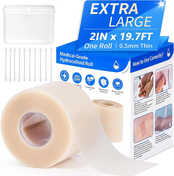 LukToMao Hydrocolloid Roll 2" 19.7' Hydrocolloid Bandages for Wound Care, Waterproof SelfAdhesive Hydrocolloid