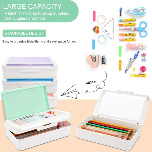 Pencil Box for Office Supplies Storage Organizer Box, Double Layer Large Capacity Pencil Boxes, Plastic Crayon Box with