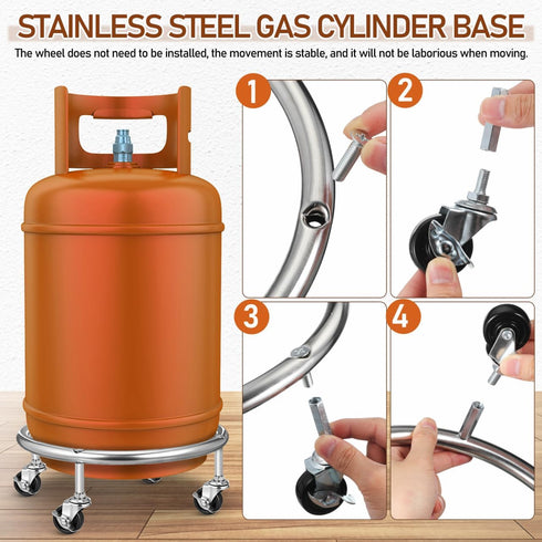 Luxshiny Movable Propane Cylinder Base: Stainless Steel Propane Tank Stand Dolly with Brake Wheel for Cylinder