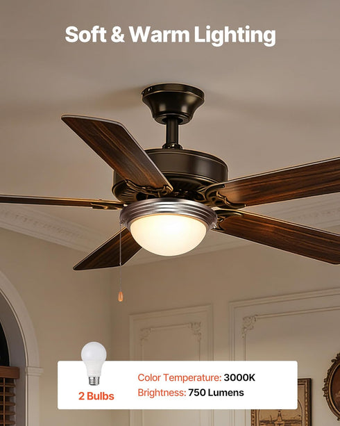 750lm 3000K 2 Bulbs, VEVOR Ceiling Fan Light Kit, Fan Light Kit with Pull Chain, LED Modern Replacement Fixture