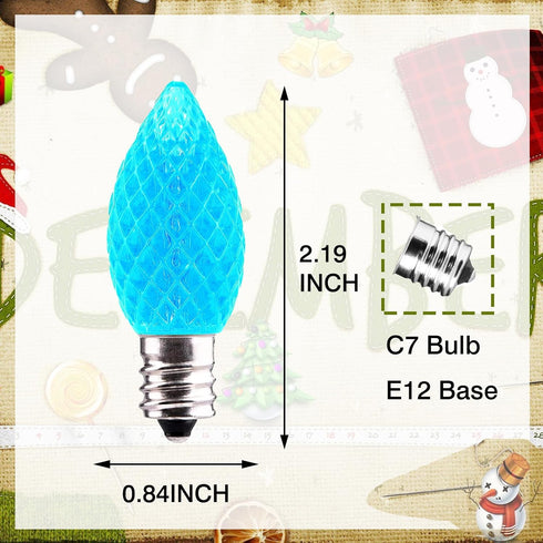 C7 LED Christmas Light Bulbs - 25 Pack Blue - 0.5W for Outdoor String Lights, Holiday Decoration