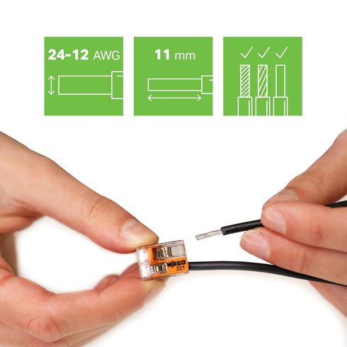 WAGO 221-412 Lever-Nuts, 2-Conductor Compact Splicing Connectors, Pack of 10
