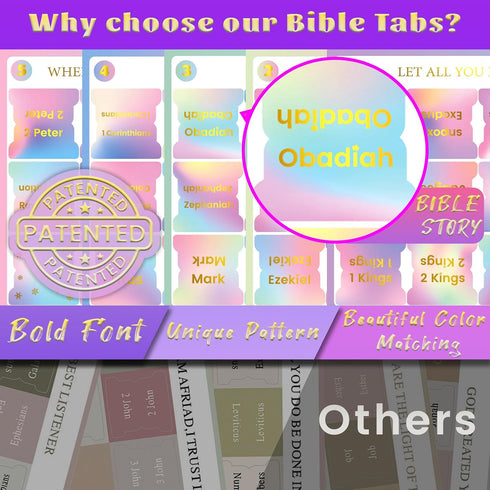 Homeair RB3 Bible Tabs with Gold Necklace, Laminated Bible Tabs for Women Men, Christian Gifts, Large Print Bible Tabs