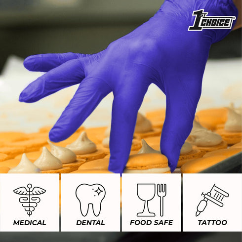 1st Choice Nitrile Disposable Gloves, 3 Mil Blue Indigo, Latex Free Medium Box of 100 Medical Gloves