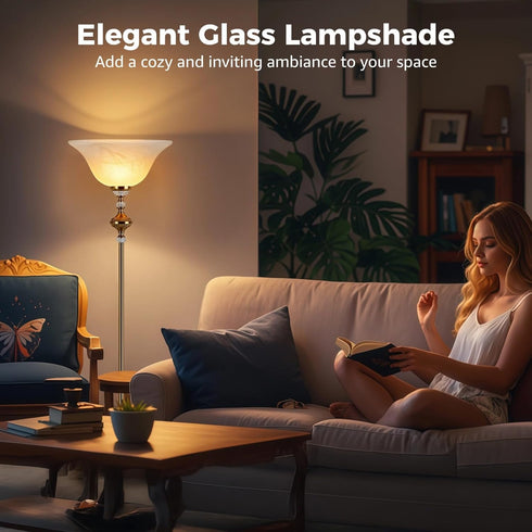 ZALIR E26 E26 Glass Lamp Shade Replacement with Marble Veins, Shade Replacement for Torchiere Lamp, Alabaster Glass