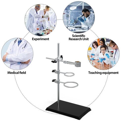 Chemistry Laboratory Stand Set with Support Stand, 2 Retort Rings, Rod and Flask Clamp