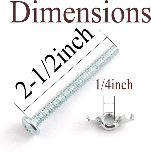10 Sets Screw Bolts with Wing Nut Kit, Zinc Plated Carbon Steel Mounting Hardware, 10pcs 1/4"-20 Wing Nuts