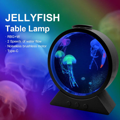 7 Estink Jelly Fish Lamp Aquarium Light, Color Changing RGB Round Jelly Fish Night Light Table Lamp for Home Office