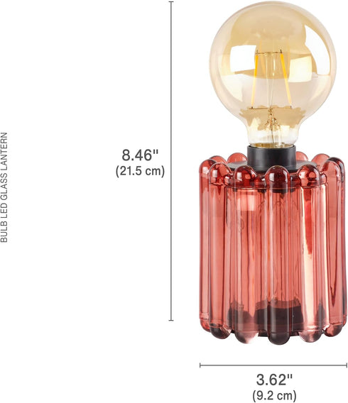 Bulb 9 Inch Elements Pink Glass LED Lantern Decorative Lighted Table lamp with Textured Pink Glass, Battery Operated;