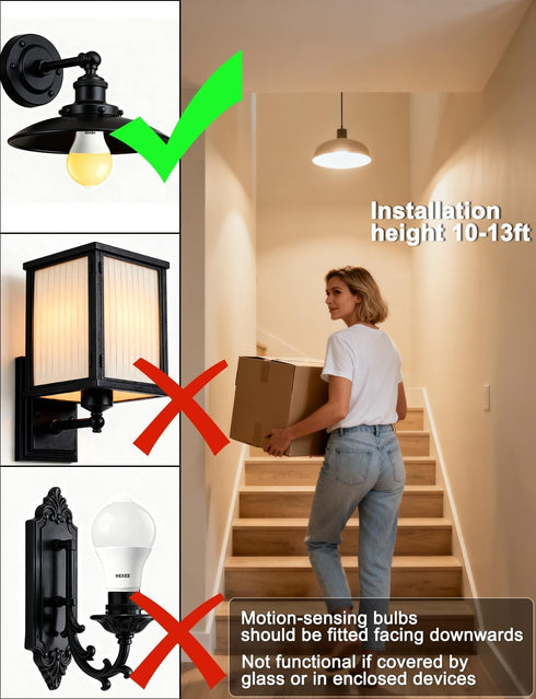 HEKEE Bulb 9W A19 60W 810 E26 Bulbs (4 Packs) Motion Sensor LED Light PIR Built-in IR Equivalent Bright Lumens Base