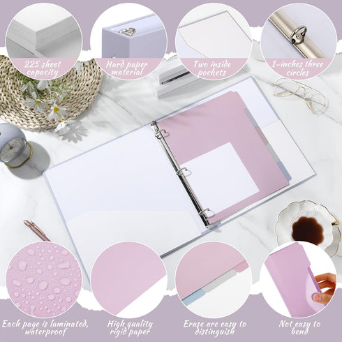 Ctosree 5 Sets Heavy Duty 3 Ring Binder 1 Inch with 2 Pockets, 5 Tab Dividers, 8.5 x 11 Inch, Warm Color