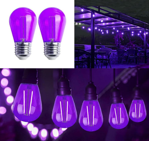 15 Pack 2W S14 LED Bulbs, Purple Christmas Replacement Bulb, E26 Base, Plastic Decorative for Outdoor Decor