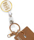 Think Happy Be Happy Gold Tone White Badge Reel with Alligator Clip for ID