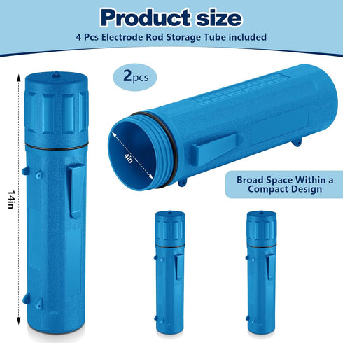 Zonon 2 Pcs 14 Inch Welding Rod Storage Tube, Waterproof Airproof Holder for Welding Rod Canister (Blue)