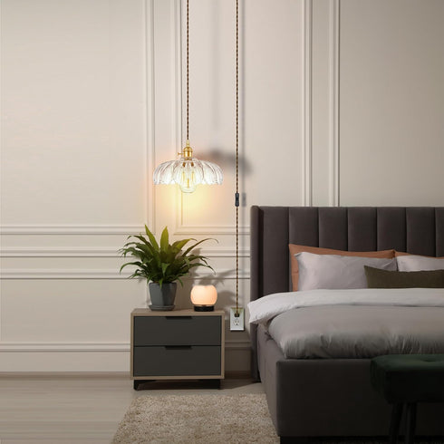 Plug-in Pendant Light Fixture, Hanging Light Fixture, Glass Pendant Light, Swag Lamp with Inline On/Off Switch