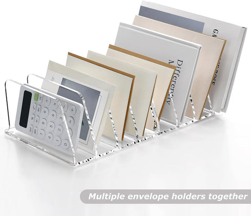4-Section SANRUI Acrylic Desk File Sorter Organizer Holder, Clear Vertical Letter File Folder Rack, Notebook Magazine
