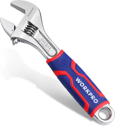 WORKPRO 8-Inch Adjustable Wrench, Premium Cr-V Steel with Rubber Anti-Slip Grip, Wide Jaw Opening, Metric/SAE Scales