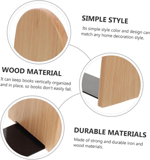 Simple Design Wooden Bookends for Desk and Shelf Thick Beech Wood Book Stand Book Holders for Office Organization