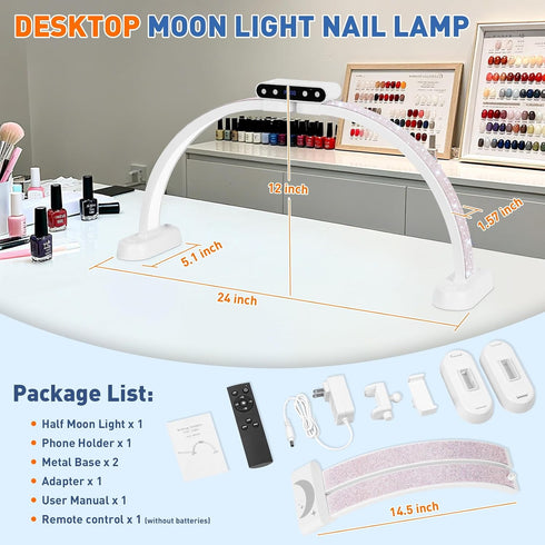 24in KIRKAS Half Moon Light for Nail Desk with Phone Holder, Nail Desk Lamp Adjustable Color Brightness, Arch Nail Tech