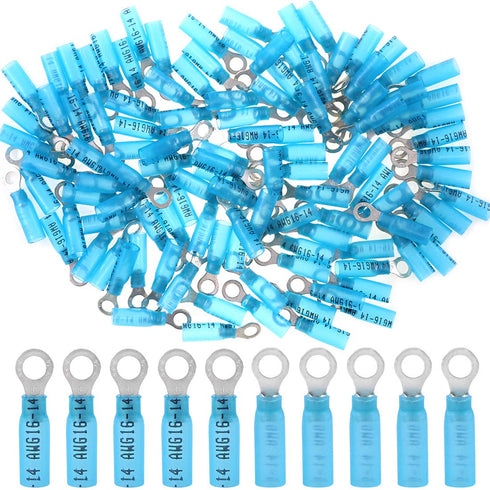 Hilitchi 50Pcs Insulated Nylon Heat Shrink Ring Terminals Electrical Wire Crimp Connector (10, 16-14AWG)