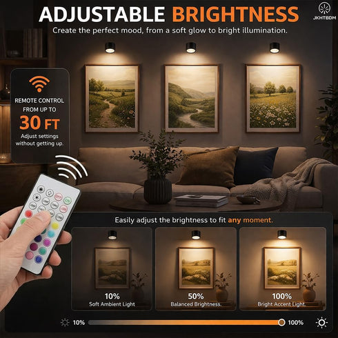 JKHTBDM 3 Dimmable, 360 (2 Pack) Wall Mounted Lights,Rechargeable RGB Color Changing Wall Sconces, Color Temps & Remote