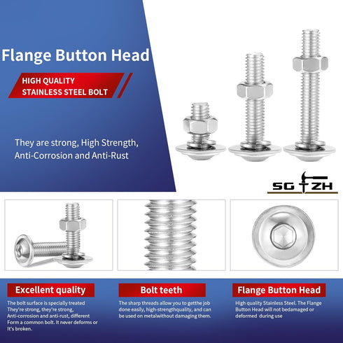M8 x 35mm Flanged Button Head Socket Cap Screws, 20Pcs 18-8 Stainless Steel, Bright Finish with Hex Spanner