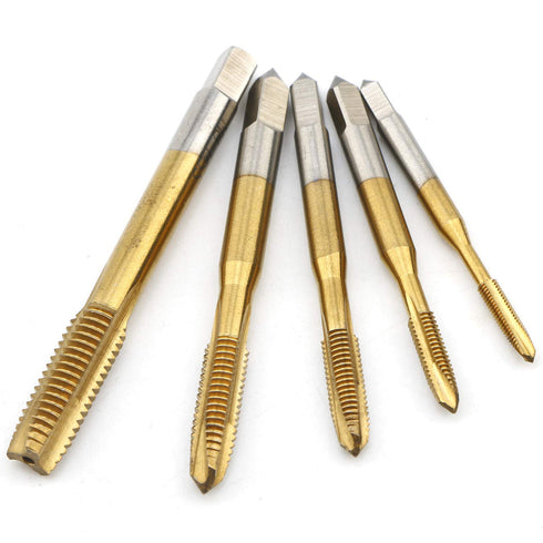5Pcs Ti-Coated Metric Tap M3-M8, Straight Flute Thread Tap Mini Machine Screw Drill Tap for DIY