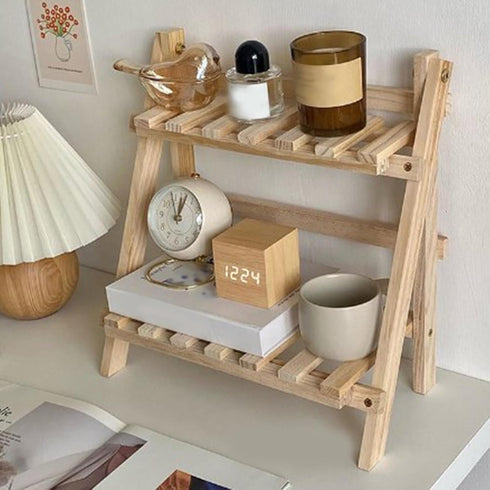 Brrnoo 2-Tier Desktop Shelf Organizer, Wooden Storage Rack for Plant Flower Display, Decorative Countertop Storage for