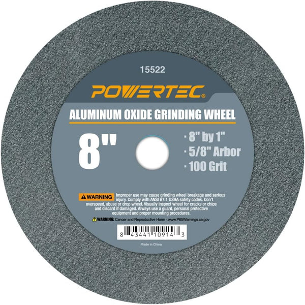 POWERTEC 15522 Bench and Pedestal Grinding Wheels, 8 Inch x 1 Inch, 100 Grit Aluminum Oxide for Bench Grinder