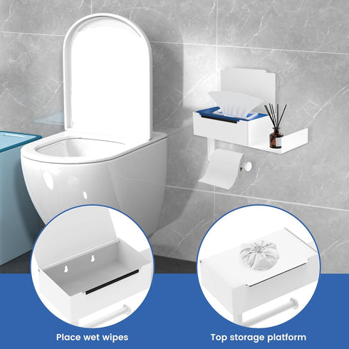 Hevtsde Toilet Paper Holder with Shelf - Carbon Steel Wipes Dispenser for Bathroom, Easy Cleaning No Drilling Wall