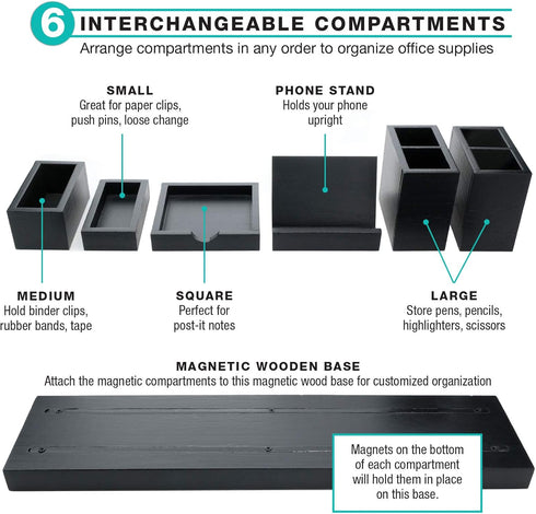 Excello Global Products Magnetic Desk Organizer with 6 Removable Compartments for Office Supplies