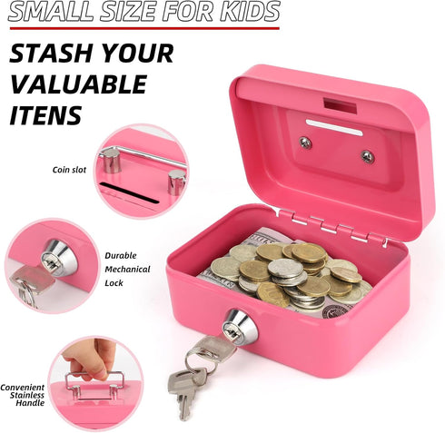 Sopoloray 4 Set Lock,4.5" 3.3" 2" Pcs Metal Cash Box with Key x x Steel Money Box for Coins Bills,Portable Mini Safe
