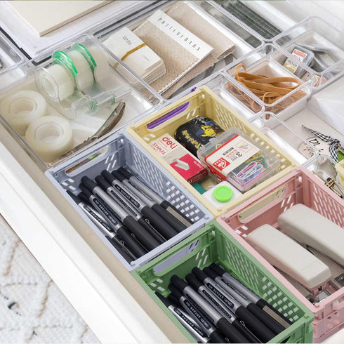 Xhwykzz 4 Pack Mini Foldable Plastic Small Baskets, Collapsible Storage Crate for Home, Office, Classroom, Mini Size
