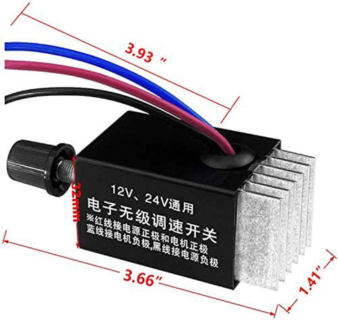 Universal DC Motor Speed Controller, 12V 24V 10A Electronic Stepless Regulator Switch for Car, Truck, Fan, Heater
