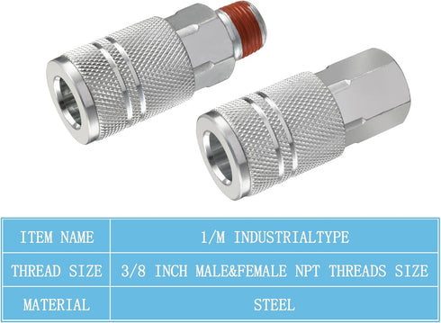 Yolass 3/8” NPT Industrial Air Coupler, 3 Pcs High Flow Coupler and 3 Pcs Air Plug for Professional Workplace