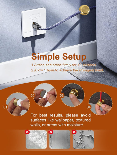 Rkoyes 3 Pack, Wider Base Strong Adhesive Desk Cord Holder Aluminum Gold Screw-top Cord Holder for Nightstand, Cable